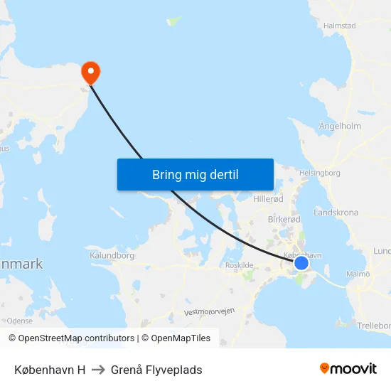 København H to Grenå Flyveplads map