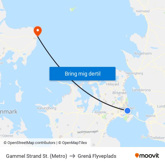 Gammel Strand St. (Metro) to Grenå Flyveplads map