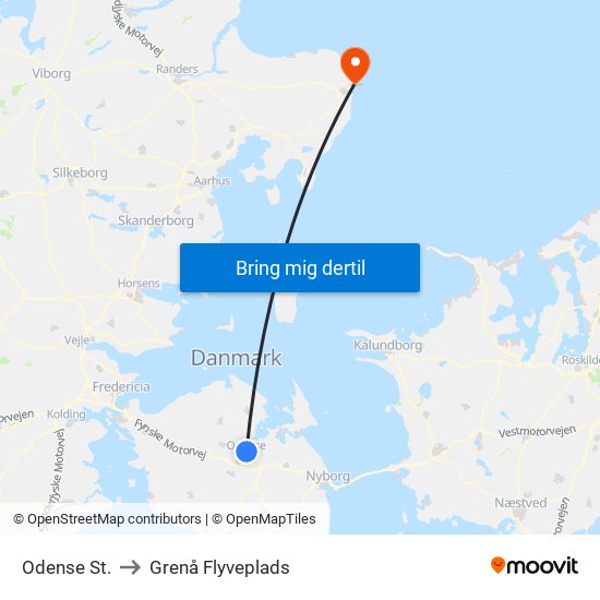 Odense St. to Grenå Flyveplads map