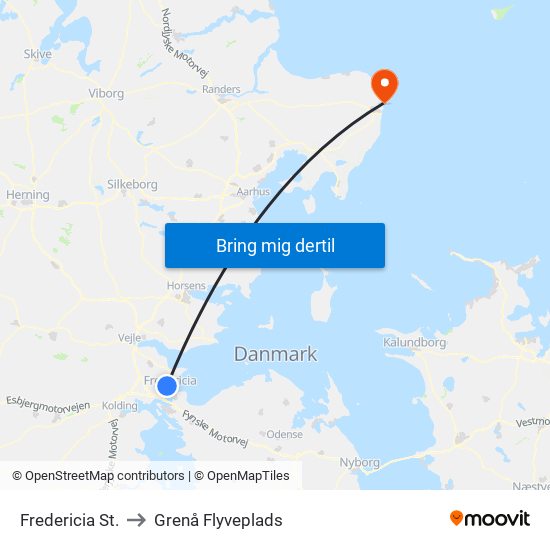 Fredericia St. to Grenå Flyveplads map