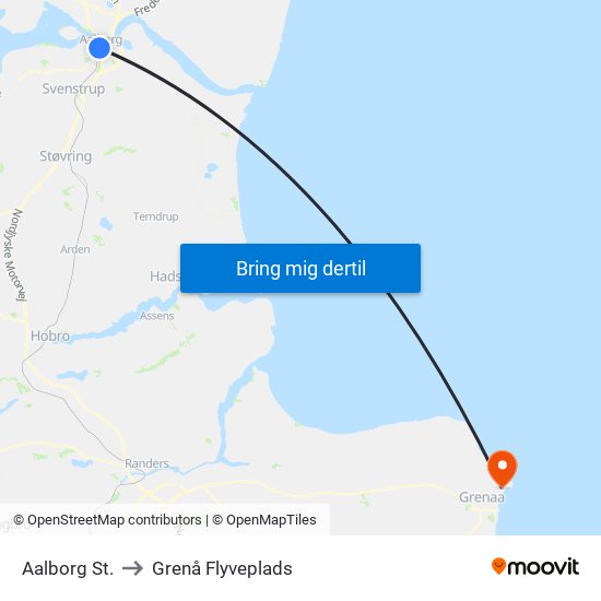 Aalborg St. to Grenå Flyveplads map