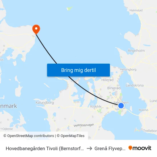 Hovedbanegården Tivoli (Bernstorffsgade) to Grenå Flyveplads map