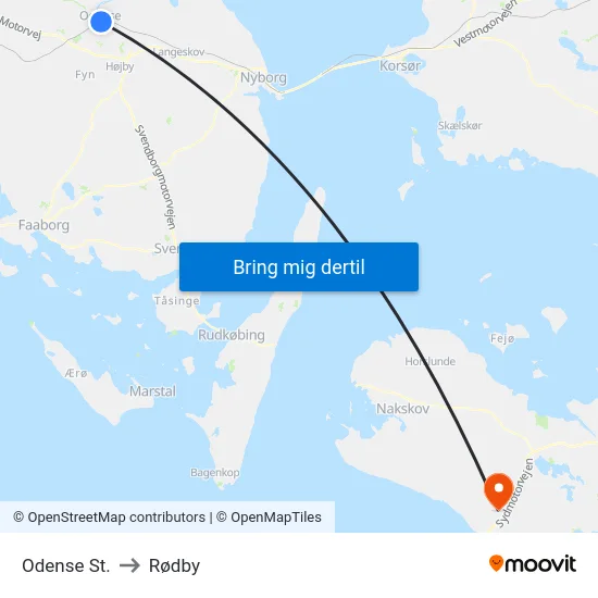 Odense St. to Rødby map