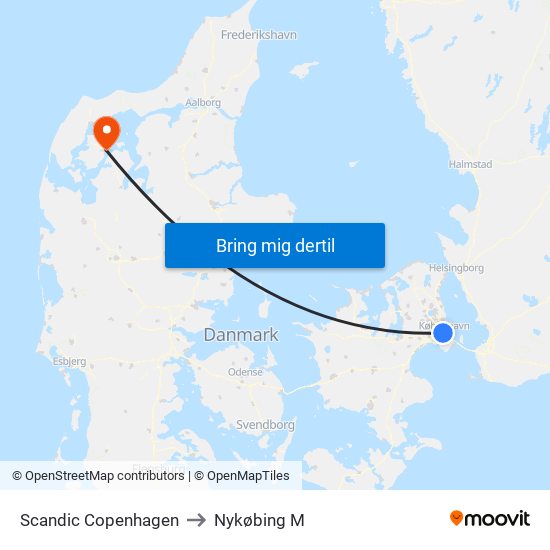 Scandic Copenhagen to Nykøbing M map