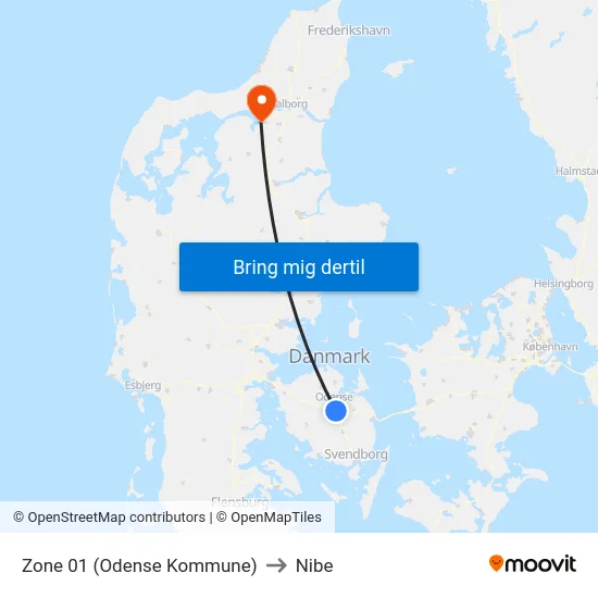 Zone 01 (Odense Kommune) to Nibe map