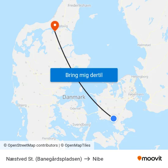 Næstved St. (Banegårdspladsen) to Nibe map