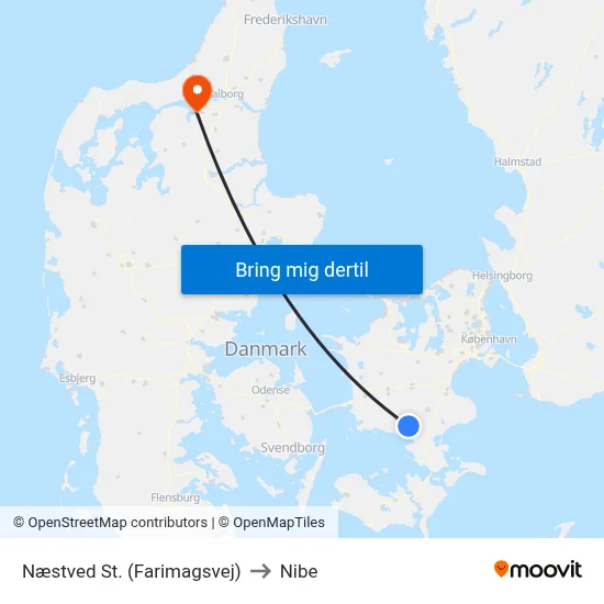 Næstved St. (Farimagsvej) to Nibe map