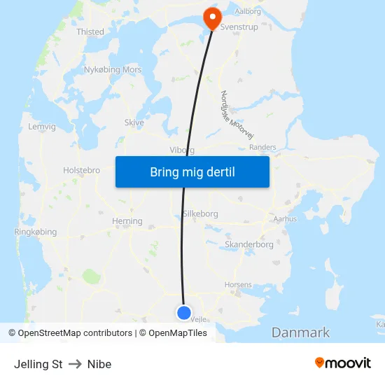 Jelling St to Nibe map