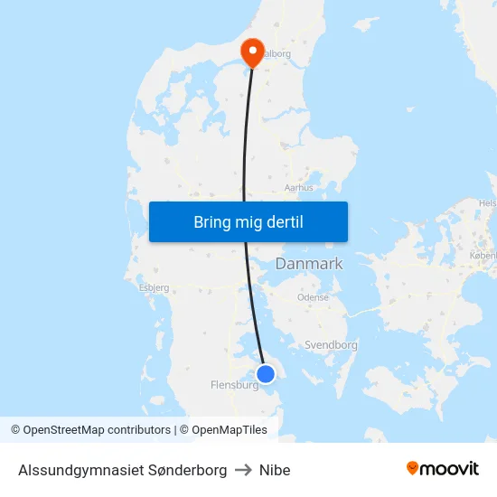 Alssundgymnasiet Sønderborg to Nibe map