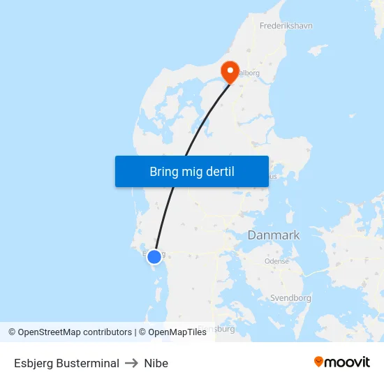 Esbjerg Busterminal to Nibe map