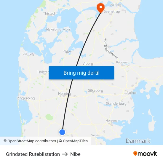 Grindsted Rutebilstation to Nibe map