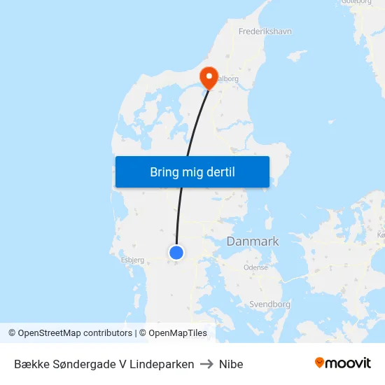 Bække Søndergade V Lindeparken to Nibe map