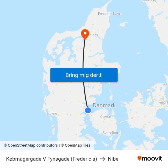 Købmagergade V Fynsgade (Fredericia) to Nibe map