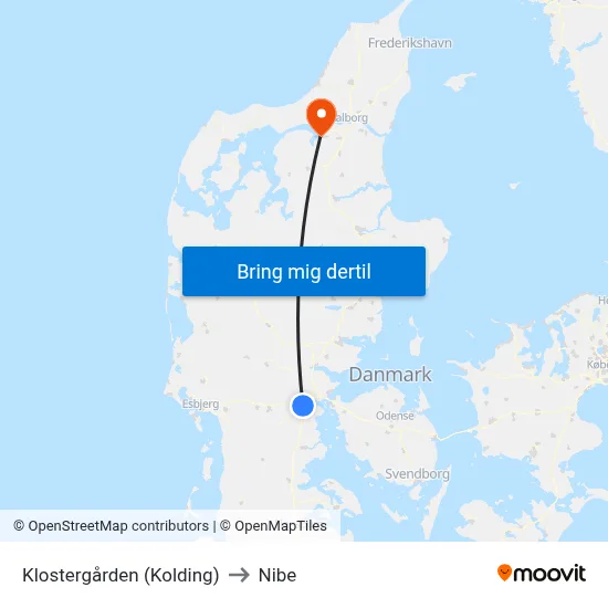Klostergården (Kolding) to Nibe map