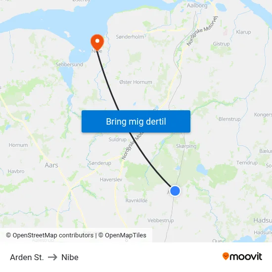 Arden St. to Nibe map