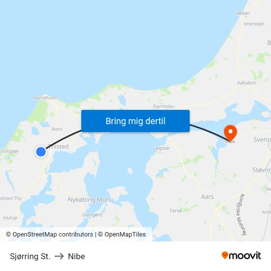 Sjørring St. to Nibe map