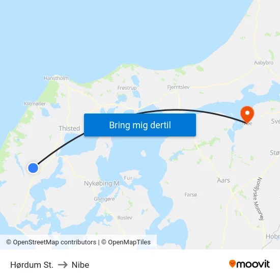 Hørdum St. to Nibe map