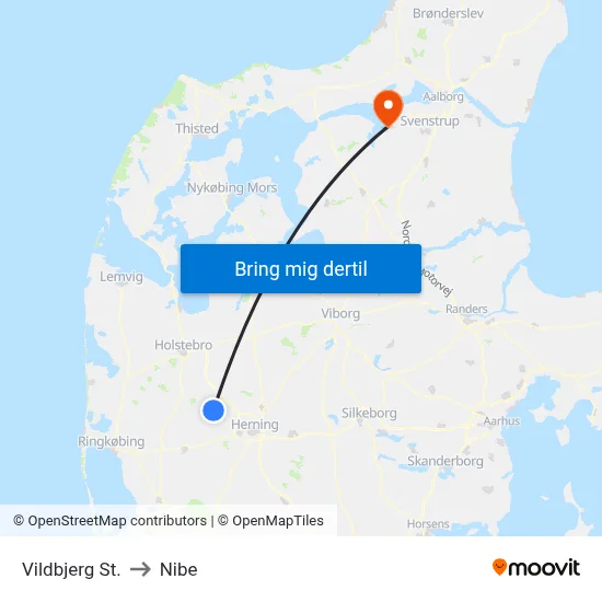 Vildbjerg St. to Nibe map