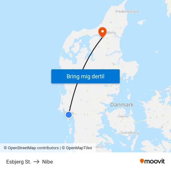 Esbjerg St. to Nibe map