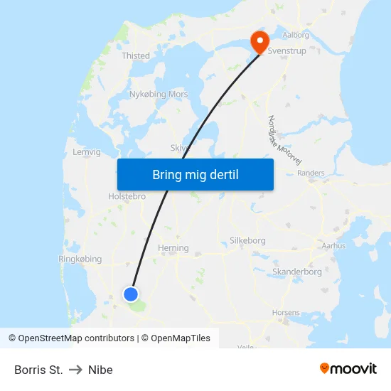 Borris St. to Nibe map