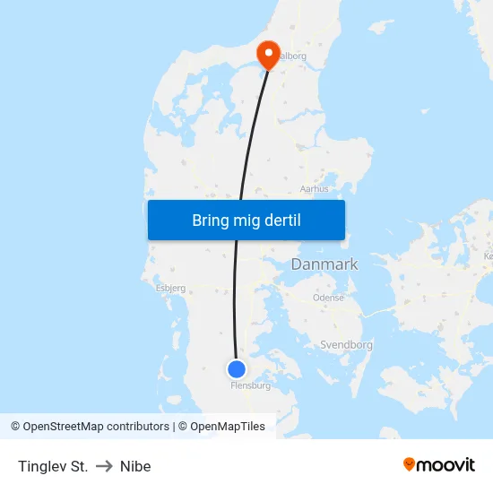 Tinglev St. to Nibe map
