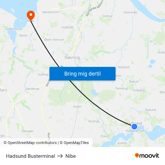 Hadsund Busterminal to Nibe map