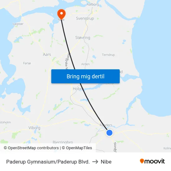 Paderup Gymnasium/Paderup Blvd. to Nibe map