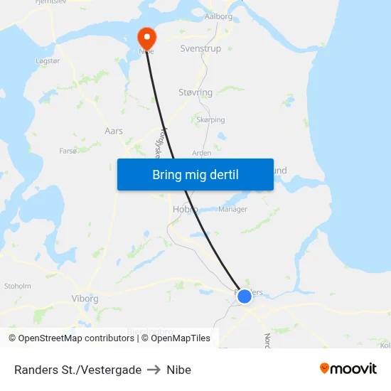 Randers St./Vestergade to Nibe map