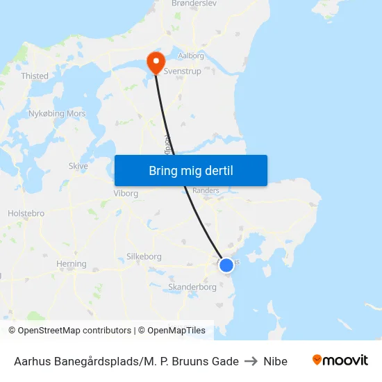 Aarhus Banegårdsplads/M. P. Bruuns Gade to Nibe map