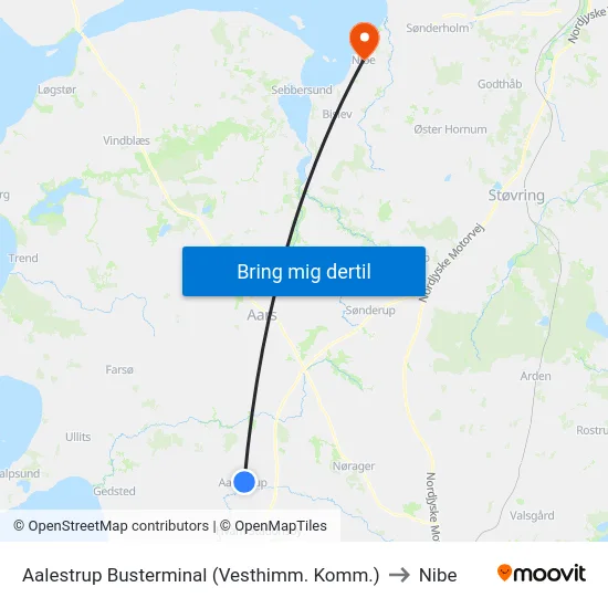 Aalestrup Busterminal (Vesthimm. Komm.) to Nibe map