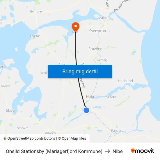 Onsild Stationsby (Mariagerfjord Kommune) to Nibe map