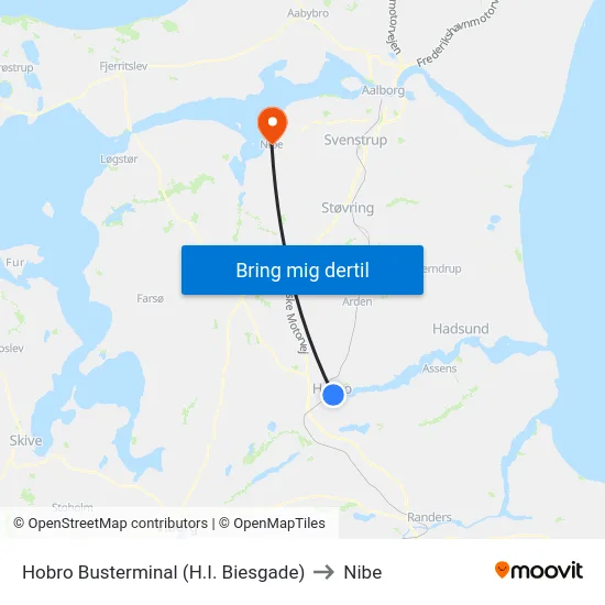 Hobro Busterminal (H.I. Biesgade) to Nibe map