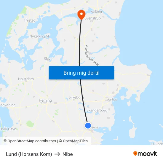 Lund (Horsens Kom) to Nibe map