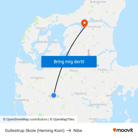 Gullestrup Skole (Herning Kom) to Nibe map