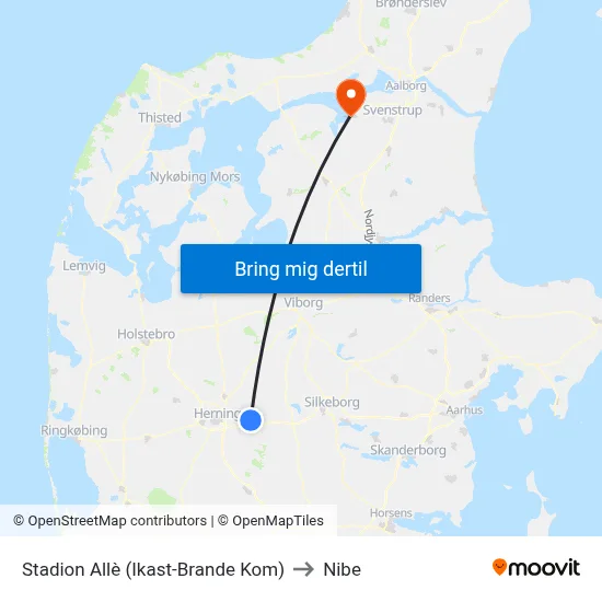 Stadion Allè (Ikast-Brande Kom) to Nibe map