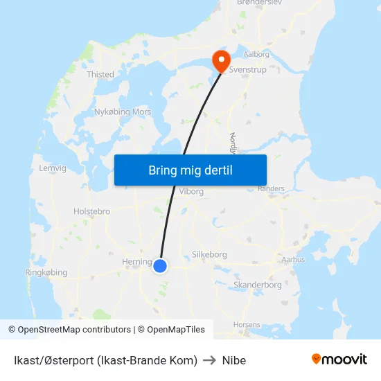Ikast/Østerport (Ikast-Brande Kom) to Nibe map