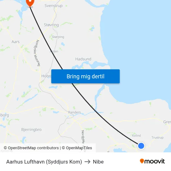 Aarhus Lufthavn to Nibe map
