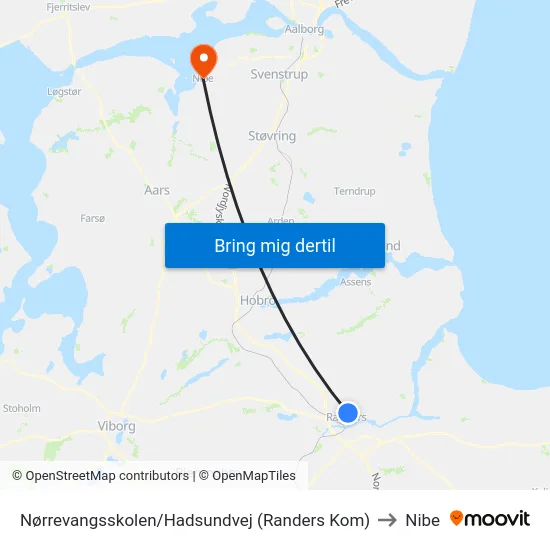 Nørrevangsskolen/Hadsundvej (Randers Kom) to Nibe map