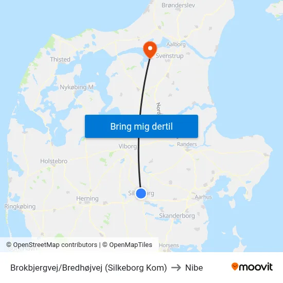 Brokbjergvej/Bredhøjvej (Silkeborg Kom) to Nibe map