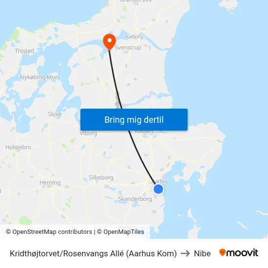 Kridthøjtorvet/Rosenvangs Allé (Aarhus Kom) to Nibe map