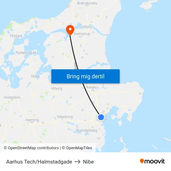 Aarhus Tech/Halmstadgade to Nibe map