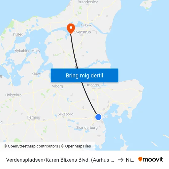 Verdenspladsen/Karen Blixens Blvd. (Aarhus Kom) to Nibe map