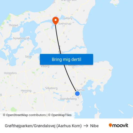 Grøfthøjparken/Grøndalsvej (Aarhus Kom) to Nibe map