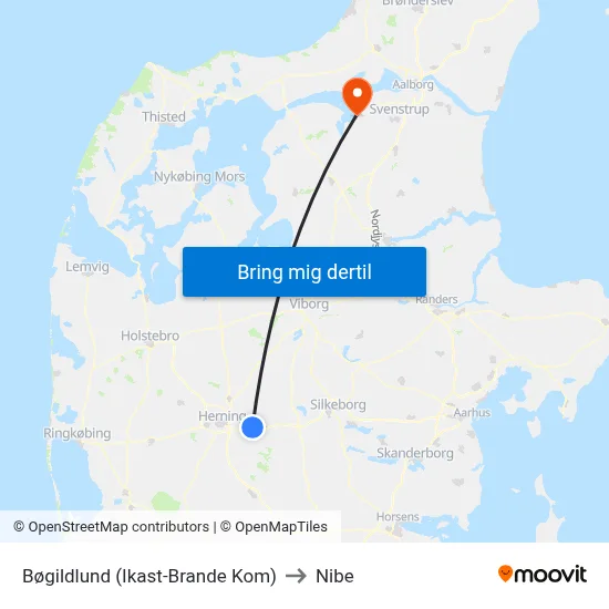 Bøgildlund (Ikast-Brande Kom) to Nibe map