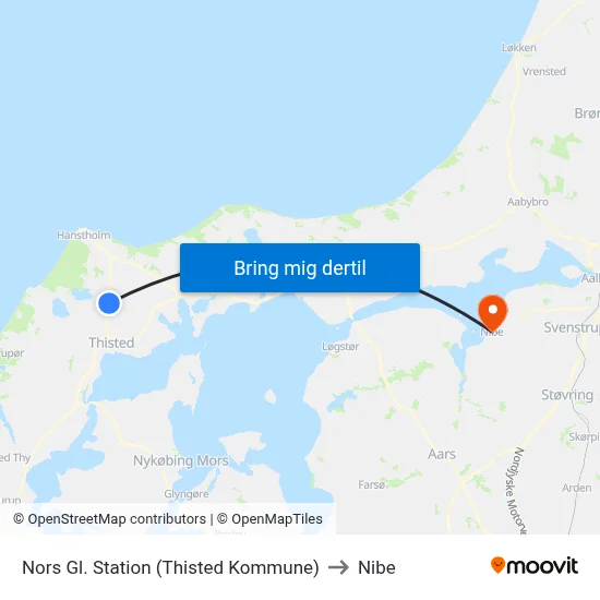 Nors Gl. Station (Thisted Kommune) to Nibe map