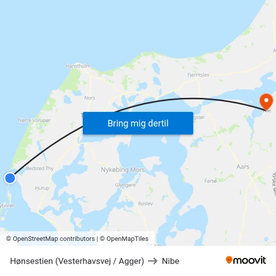 Hønsestien (Vesterhavsvej / Agger) to Nibe map