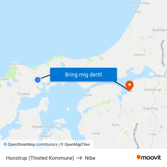 Hunstrup (Thisted Kommune) to Nibe map