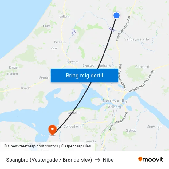 Spangbro (Vestergade / Brønderslev) to Nibe map