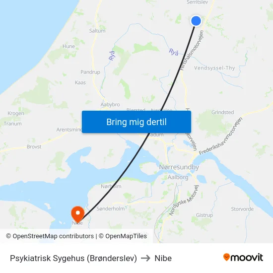 Psykiatrisk Sygehus (Brønderslev) to Nibe map