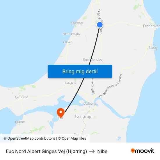 Euc Nord Albert Ginges Vej (Hjørring) to Nibe map